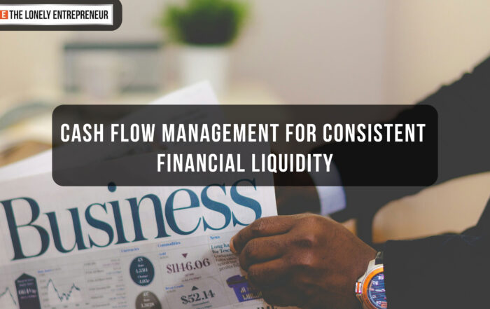 Man reading a newspaper with the blog title 'Cash Flow Management for Consistent Financial Liquidity' superimposed, symbolizing staying informed and proactive about financial strategies.